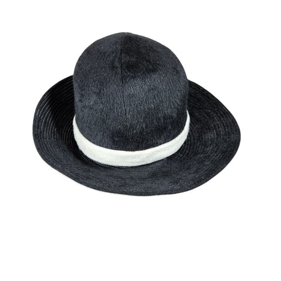 Vintage Jami Hat Wide‎ Brim Fitted Womens Medium Black White Fuzzy 90s Elegant main image 9